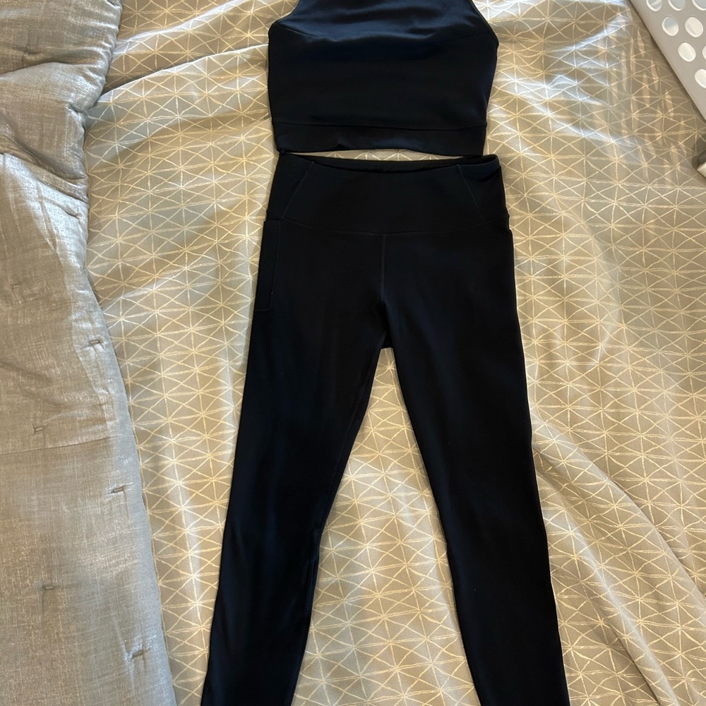 Black Crop Top and Leggings Set